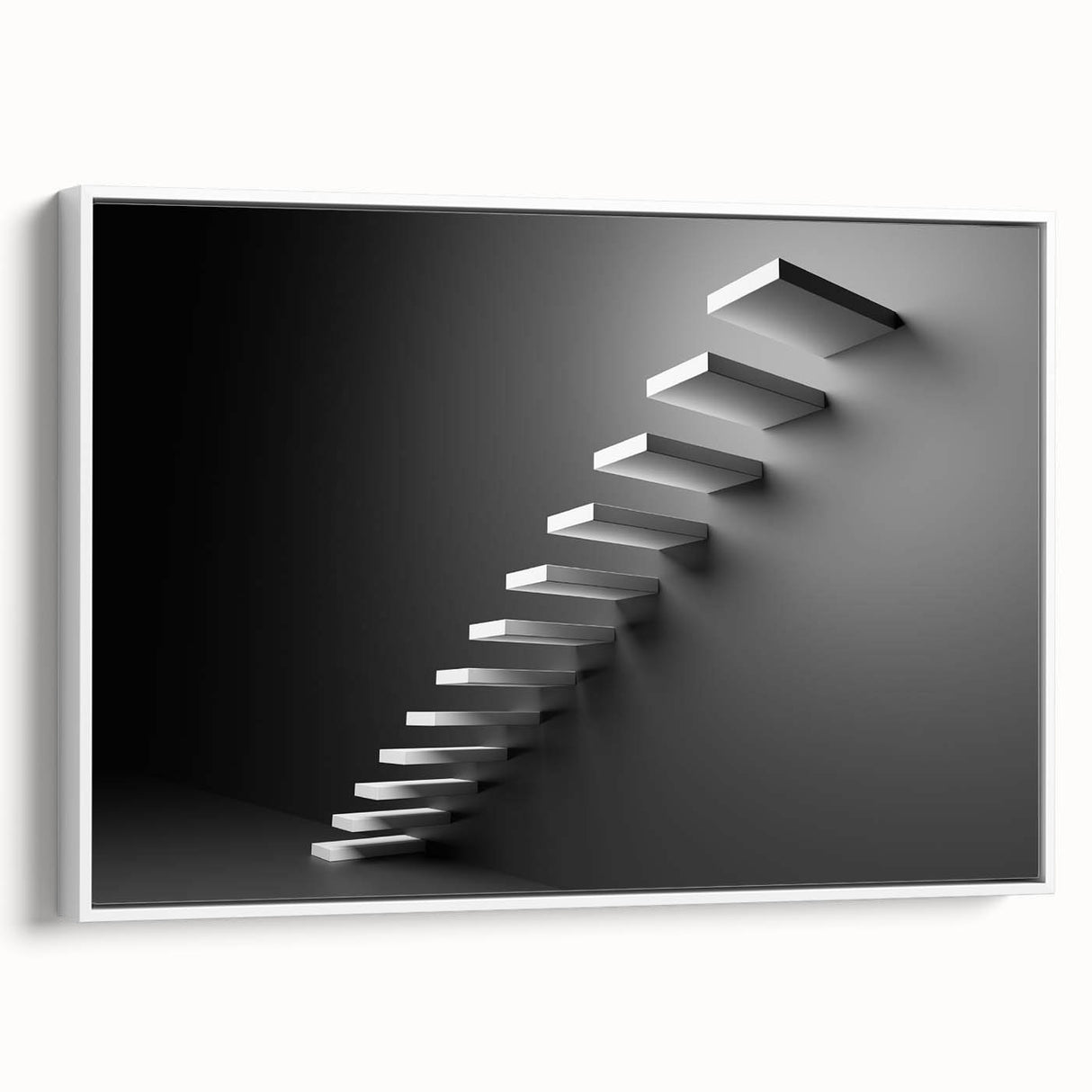 Vintage poster art of a spiral staircase in black and white, framed canvas, suitable for living room decor.