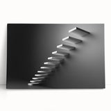 Spiral staircase in black and white on stretched canvas, suitable as large art for kitchen or bedroom.