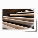 Rolled print of a minimalist architectural staircase in muted gray tones, suitable for art wall dining room.