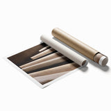 Extra large rolled print of a spiral staircase in muted gray tones, ideal for classy bathroom wall art.