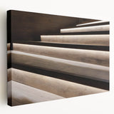 Spiral staircase design in monochrome, printed on large stretched canvas, suitable for kitchen wall art.