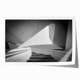 Rolled print of a spiral staircase in muted monochrome, suitable as extra large wall art for dining rooms.