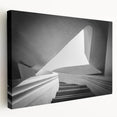 Side view of a large staircase architecture design on stretched canvas, in monochrome shades, suitable for kitchen wall art.
