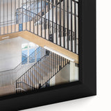 Extra large framed canvas featuring a black staircase with colorful, textured art accents, ideal for living room decor.