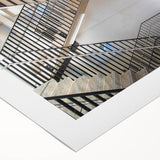 Art deco poster featuring a spiral staircase in monochrome, printed on rolled canvas.