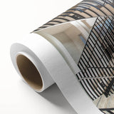 Art Deco-style staircase design in monochrome tones on rolled canvas, suitable for dining room wall art.