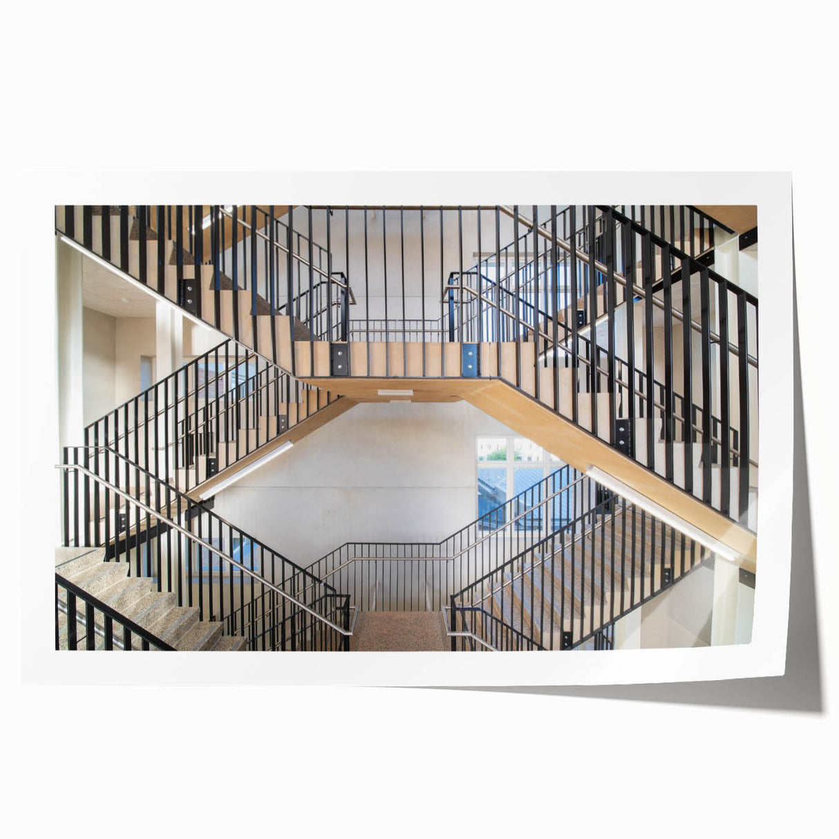 Spiral staircase design in monochrome, extra large rolled print, suitable for art wall dining room.