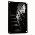 Large abstract wall art of a spiral staircase in monochrome shades, acrylic print, suitable for bedroom or dining room decor.