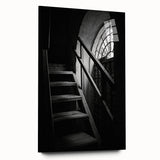 Acrylic print of a large abstract staircase design in monochrome shades, suitable for bedroom or dining room art.
