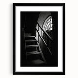 Extra large abstract art print featuring a colorful, textured depiction of a spiral staircase on a framed black mat.