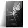 Large abstract wall art featuring a spiral staircase in black and white, framed in acrylic.