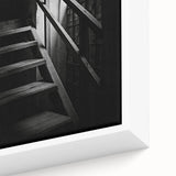 Framed canvas featuring a close-up of a black staircase with vibrant, textured colors.