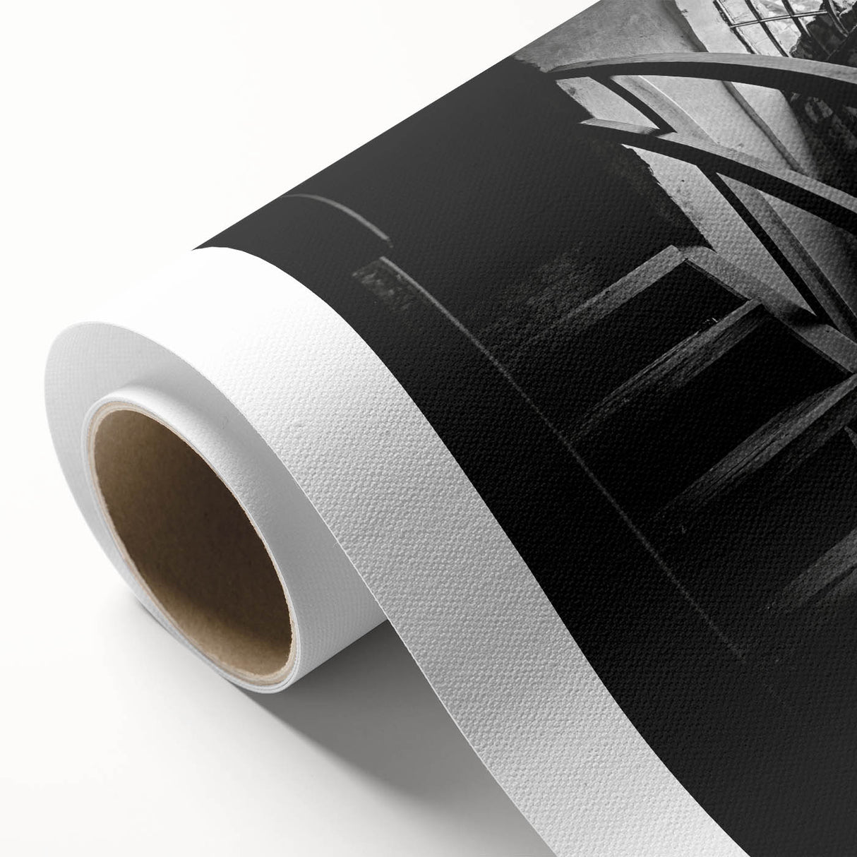 Art Deco poster featuring a spiral staircase in monochrome shades on rolled canvas, suitable for dining room decor.