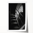 Rolled print of a spiral staircase in muted gray tones, suitable as art wall dining room decor.