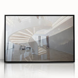 Large abstract wall art featuring a spiral staircase in black and white, acrylic print, ideal for modern art wall decor.