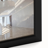 Extra large framed canvas of a black staircase in a colorful, textured abstract style, ideal for living room decor.