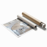 Spiral staircase in monochrome, extra large rolled print, suitable as classy bathroom wall art.