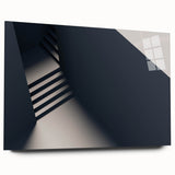 Acrylic print of a large abstract staircase design in monochrome shades, suitable for bedroom or dining room decor.