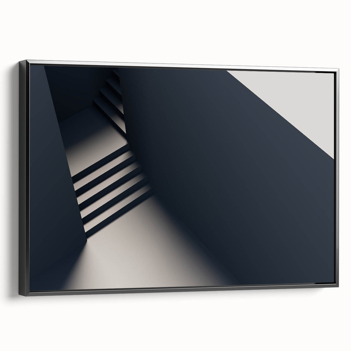 Black and white photo of a spiral staircase on framed canvas, suitable for bedroom wall decor.