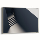 Framed canvas featuring a black and white vintage poster of a spiral staircase, ideal for modern office decor.