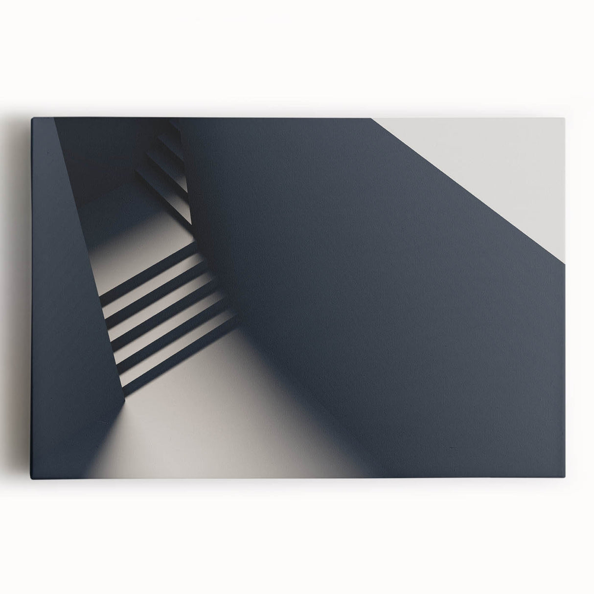 Black and white photo of a spiral staircase on stretched canvas, ideal for kitchen wall art or bedroom ambiance.