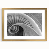 Extra large abstract art print featuring a textured staircase design in muted earth tones, framed in gold.
