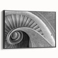 Black and white framed canvas of a spiral staircase in a minimalist style, suitable for bedroom wall decor.