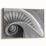 Spiral staircase design in black and gold on a framed canvas, suitable for bedroom wall art.