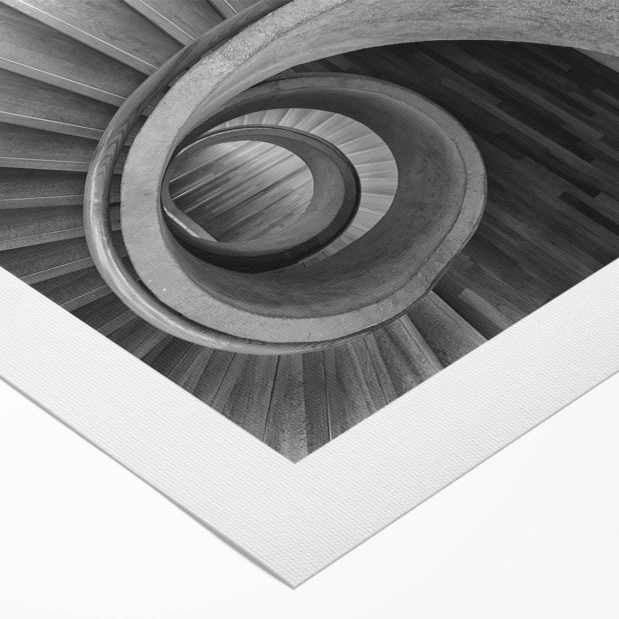 Art Deco poster featuring a monochrome spiral staircase on rolled canvas, suitable for dining room walls.