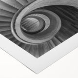 Art Deco poster featuring a monochrome spiral staircase on rolled canvas, suitable for dining room walls.