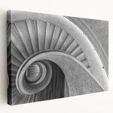 Spiral staircase design in monochrome on a large stretched canvas, suitable for kitchen wall art.