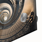 Mid-century modernist large abstract staircase design in neutral tones on acrylic glass, ideal for dining room art.