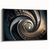 Black and white framed canvas featuring a spiral staircase design, ideal for bedroom wall decor.
