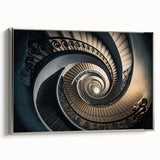Spiral staircase design in monochrome, framed canvas, ideal for adding a vintage touch to office spaces.