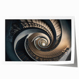 A spiral staircase in muted gray tones on a rolled canvas, ideal for art wall dining room.