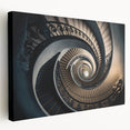 Spiral staircase in monochrome, large art on stretched canvas, suitable for kitchen wall art.
