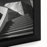 Extra large black wall art featuring a textured staircase design in colorful art style, framed canvas.