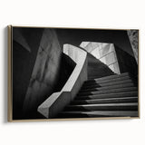 Framed canvas featuring a vintage poster art of a black staircase in a landscape setting, ideal for bedroom wall decor.