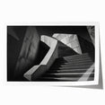 Spiral staircase design in muted gray tones on a large rolled canvas print, suitable for dining room or bathroom.