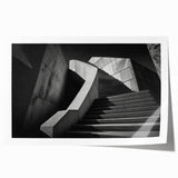 Spiral staircase design in muted gray tones on a large rolled canvas print, suitable for dining room or bathroom.