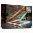 Acrylic print of a large abstract staircase design in monochrome shades, suitable for bedroom or dining room wall art.