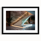 Abstract art print featuring a colorful, textured staircase design, on a large black-framed canvas.