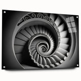 Acrylic print of a large abstract staircase design in monochrome shades, suitable for bedroom or dining room decor.