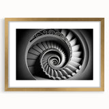 Extra large abstract art print featuring a textured staircase design in muted gray, framed in gold.