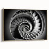 Framed canvas featuring a vintage-style black and gold architectural staircase design, ideal for bedroom wall art.