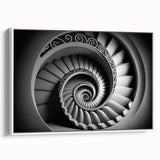 Vintage poster art of a spiral staircase in black and colorful art on extra large framed canvas, ideal for living room decor.