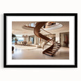 Extra large abstract art print featuring a colorful, textured depiction of a spiral staircase on a black framed canvas.