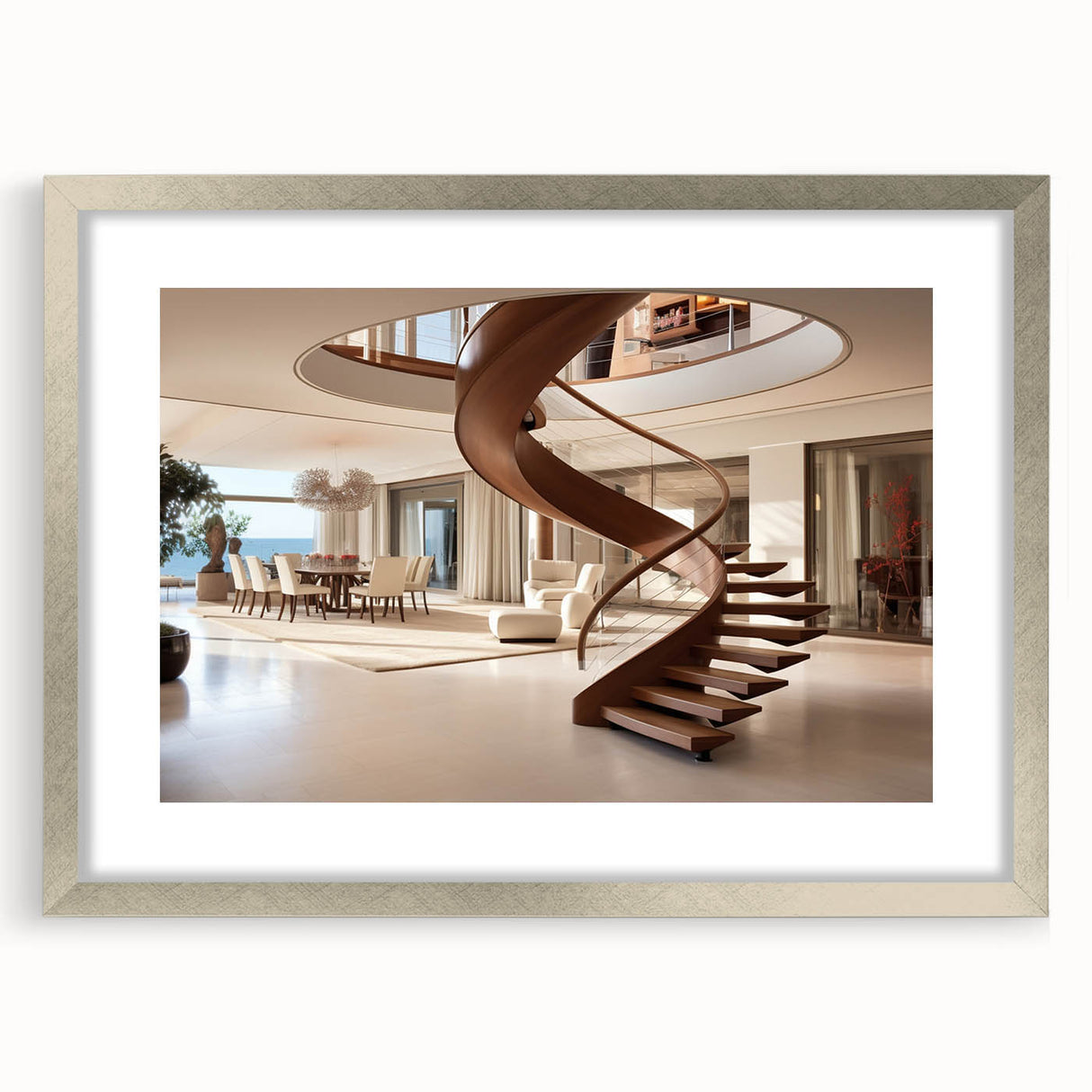 Textured abstract staircase design in silver frame, ideal for modern bedroom decor.