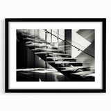 Extra large abstract art print featuring a colorful, textured depiction of a spiral staircase on a black framed canvas.