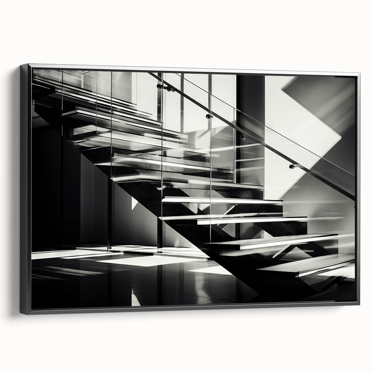Black and white framed canvas featuring a vintage poster art style staircase design, ideal for bedroom wall decor.